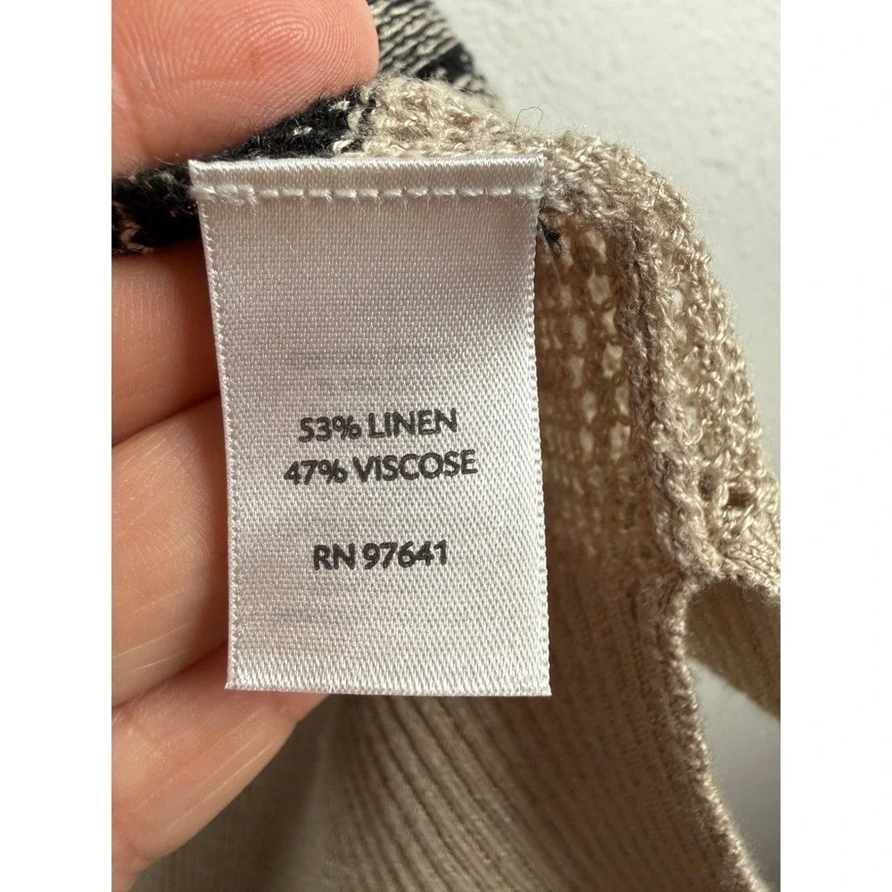 J. Jill Womens XS/S Linen Blend Tribal Geometric‎ Knit V-Neck Sweater Beige